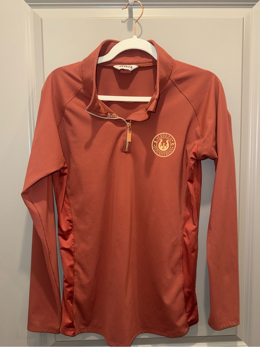 Leveza Equestrian base layer rust team shirt rose gold accents